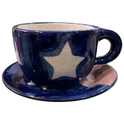 Vintage Ceramic Mug & Saucer Texas  Marshall Pottery Eduardo Rivera