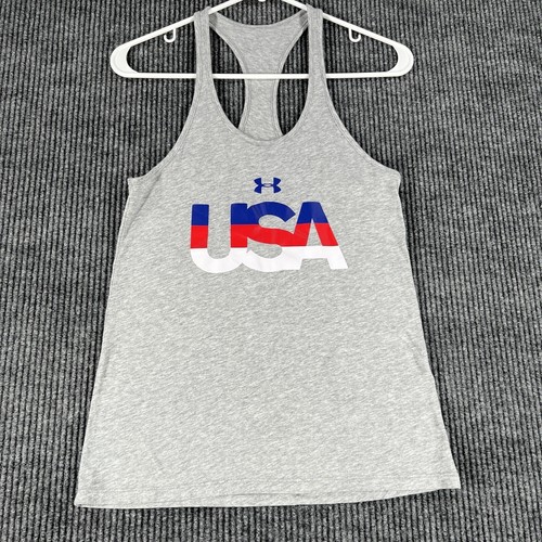 Under Armour Girls Tank Top Medium Gray USA Sleeveless Gym Activewear Workout - Picture 2 of 9