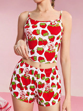 Women's Strawberry Shortcake Cami Shorts Sleepwear Loungewear Activewear Set