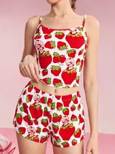 Women's Strawberry Shortcake Cami & Shorts Sleepwear Loungewear Activewear Set