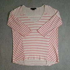 Calvin Klein Jeans Women's Pink Oatmeal Color Striped V-Neck T-Shirt Size Small