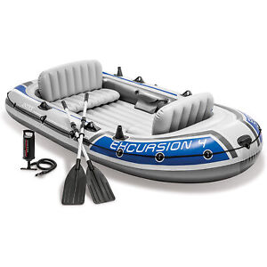 Intex Excursion 4 Person Inflatable Rafting and Fishing Boat Set with 2 Oars - Click1Get2 Half Price