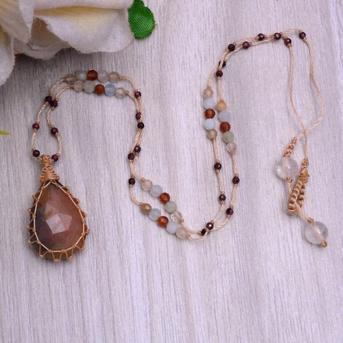 Hand Crafted Natural Sapphire Top Quality Checker Cut Macrame Beaded Necklace - Picture 2 of 9