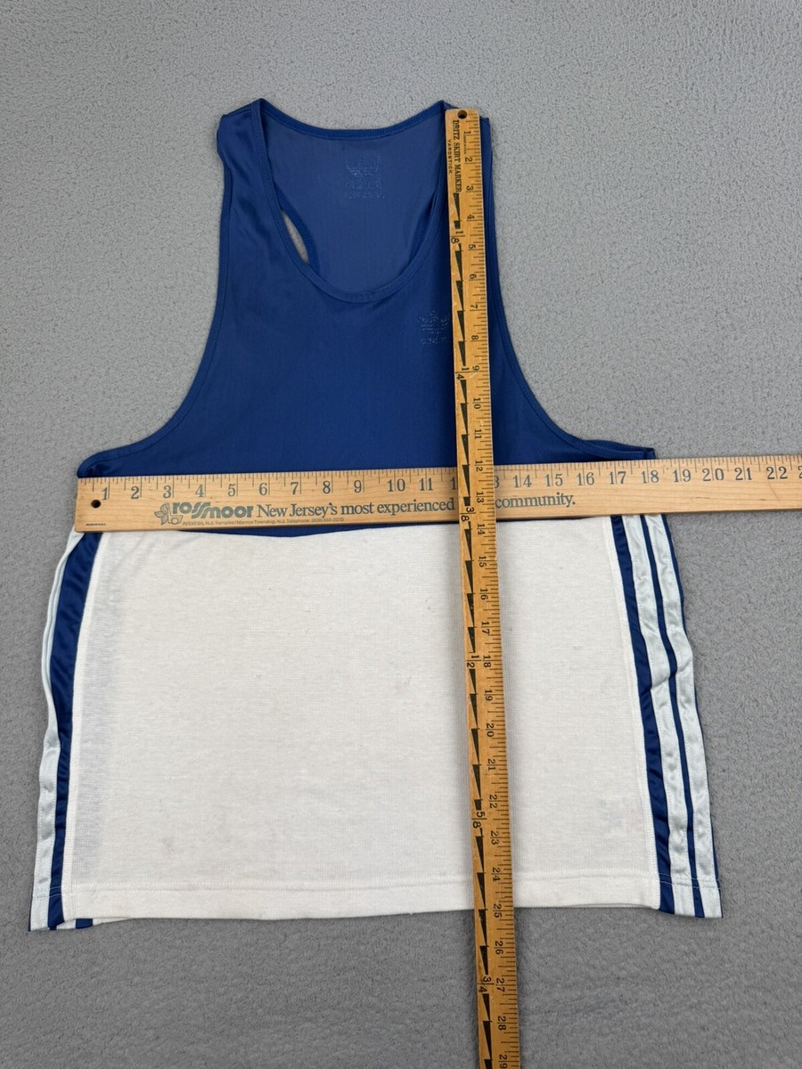 Vintage 80s Adidas Tank Top Mens Small Blue Three Stripes