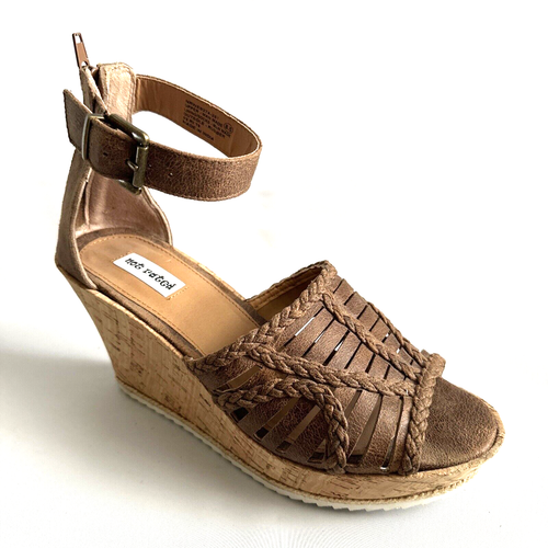 Not Rated Brown 3.5" Wedges Heels Platform Cork Sandals Shoes Size 8.5 M Women - Picture 2 of 11