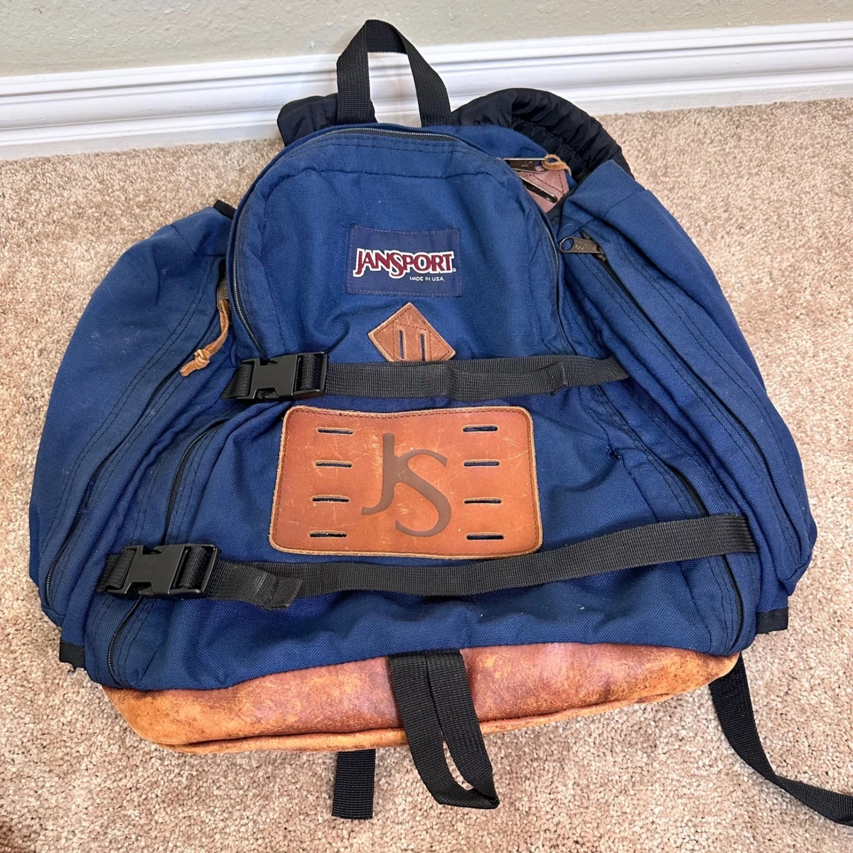 jansport 80 backpack Jansport Backpack Two Pocket Classic Zip Straps Student Gray 80s Vintage  School
