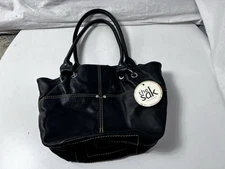 NWT The Sak Tignanello Black Genuine Leather Shoulder Bag Satchel Handbag Purse