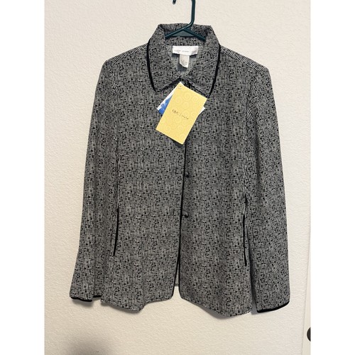 Susan Graver Style Blazer Jacket Black White Grid Pattern Small - Picture 2 of 5