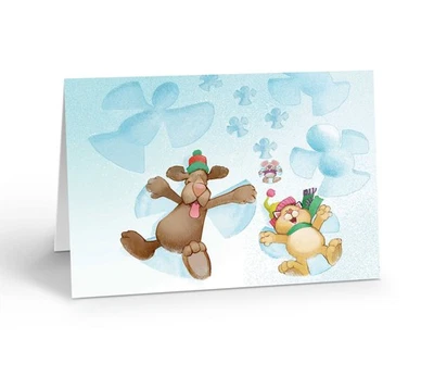 STONEHOUSE COLLECTION Snow Angels Dog Cat Mouse Christmas Cards - 12 Cards w/Envelopes Size 6.25"x4.5"