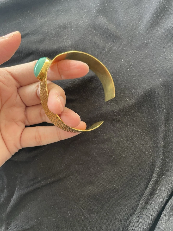 Turquoise Brass Bangle Brass Cuff Handmade Cuff Adjustable Bracelet - Image 4 of 4