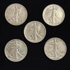 5 Lot Mixed Dates - Walking Libertys - Very Fine - 90% Silver 50 Cent Pieces