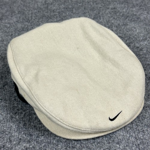 Vintage Nike Hat Mens M Wool Flat Cap Golf Oval Swoosh Eye Logo Beret 90s *READ