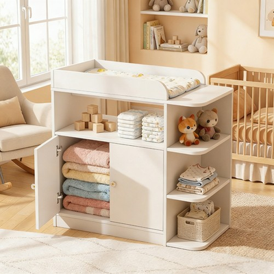 #ad #ad Baby Changing Table Dresser Wooden 4Shelves Large Cabinet Nursery Storage No Pad $179.99