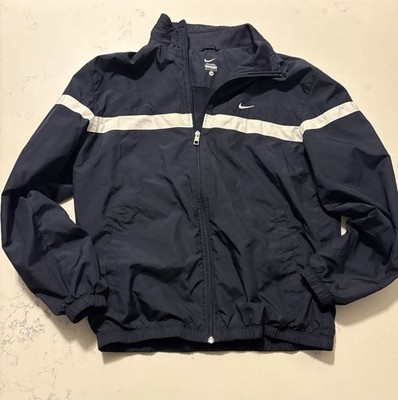 Nike Jacket Coat Navy Blue W/ White Stripe Unisex Size Medium Full Zip Lined