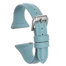 Genuine Leather Watch Band 22mm Quick Release Strap Blue/Silver Tone