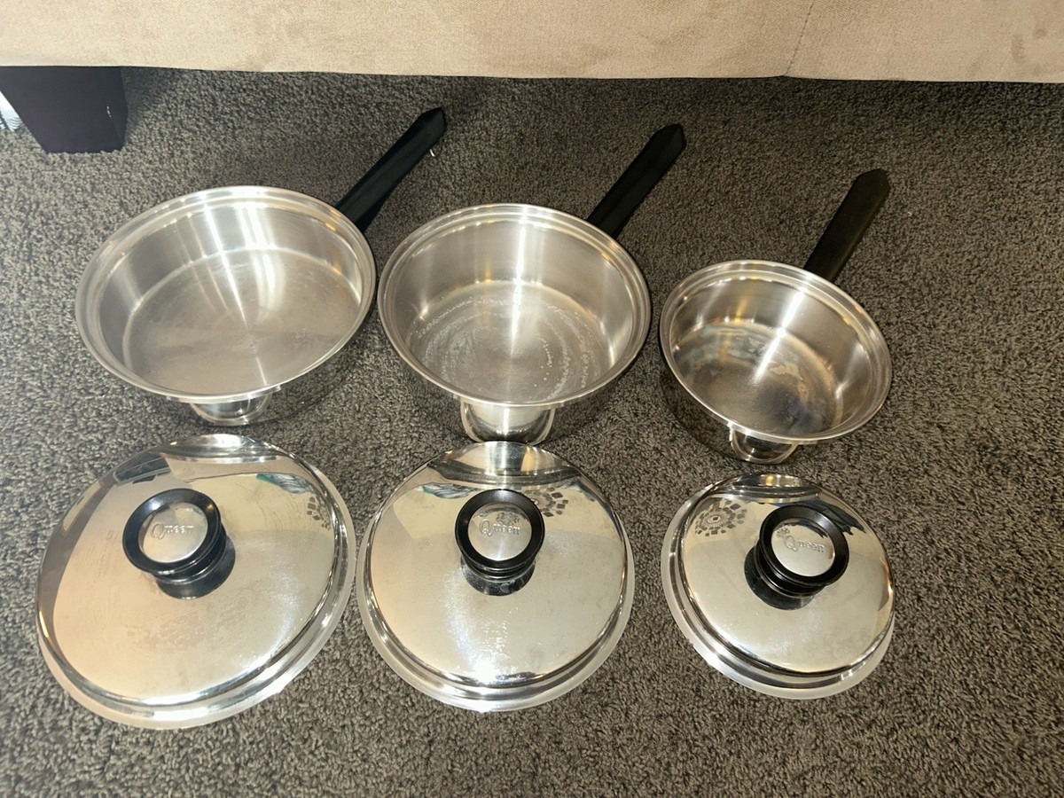VTG Amway Queen Cookware Set Of 6pc Multi-Ply 18/8 Stainless VTG Amway Queen Cookware Set Of 6pc Multi-Ply 18/8 Stainless