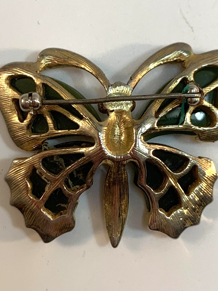 Broche Mariposa Joan Rivers Vintage Verde Negro Dorado Esmalte Estrás Disfraz Foto 3 de 4