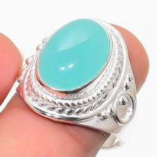 Aqua Chalcedony Gemstone 925 Sterling Silver Jewelry All Size Ring For Gift