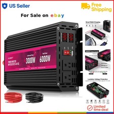Power Inverter 3000W Pure Sine Wave 12V DC to 110V AC with USB LCD