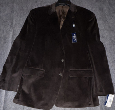 Chaps Dark Brown Velvet Herringbone Blazer Men's 44R Polyester Single-Breasted