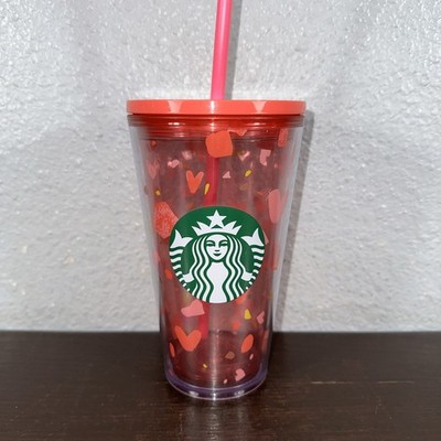 Starbucks Tumbler Straw 16oz Grande Valentine's Day 2020 Pink Heart Drinkware