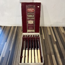 Sheffield Stainless Steel Table Cutlery Vintage Boxed set of 6 butter knives +++