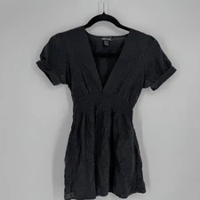 Vintage 90s y2k top small S Wet Seal black v-neck tie waist goth grunge emo