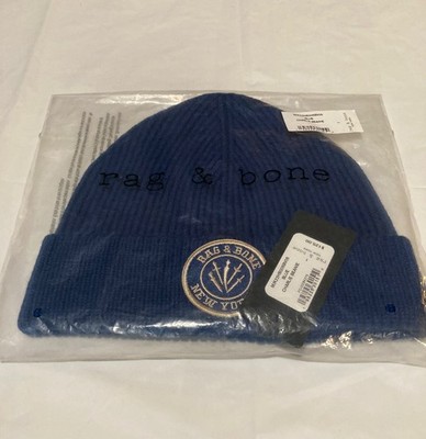 NWT Rag & Bone Blue Charlie Dagger Logo Beanie $125 RETAIL