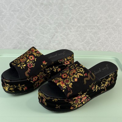 Free People Harbor Flatform Sandal Womens 8.5 Black Floral Brocade Y2K 90s Bratz
