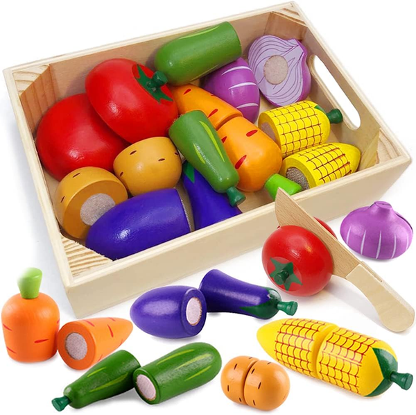 KüChenspielzeug FüR Kinder Aus Holz, KinderküChe ZubehöR, Schneiden Obst GemüSe-image