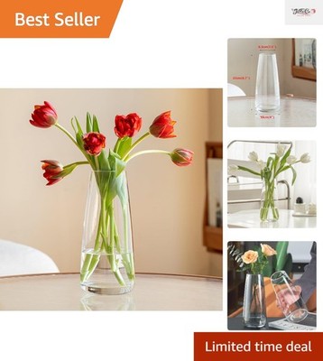 Glossy Crystal Clear Glass Vase 8.7'' H - Perfect for Weddings & Celebrations