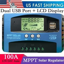 Solar Charge Controller MPPT 100A LCD Display 12V 24V Dual USB Solar Controller