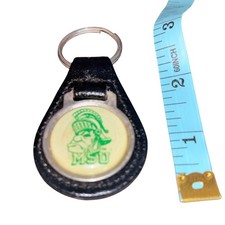 Vintage | MSU Spartans Leather Keychain | Green Mascot Logo Key Ring