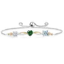 925 Silver and 10K Yellow Gold Moissanite Nano Emerald Aquamarine and Lab Grown