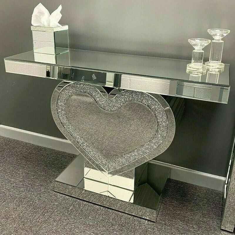 XXL Luxury Mirrored Crushed Diamond Console Table Hallway Living Room NEW