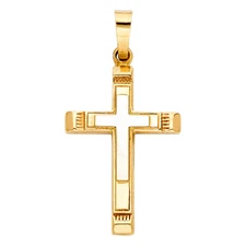 14K Yellow Gold Religious Cross Charm Pendant For Necklace or Chain