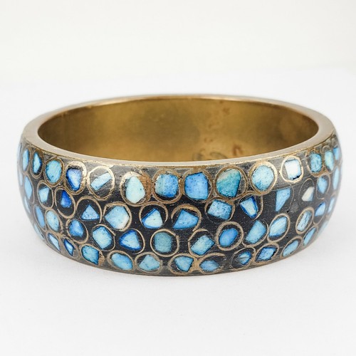 Vintage Costume Jewelry Brass Bangle Blue Stone Inlay eBay