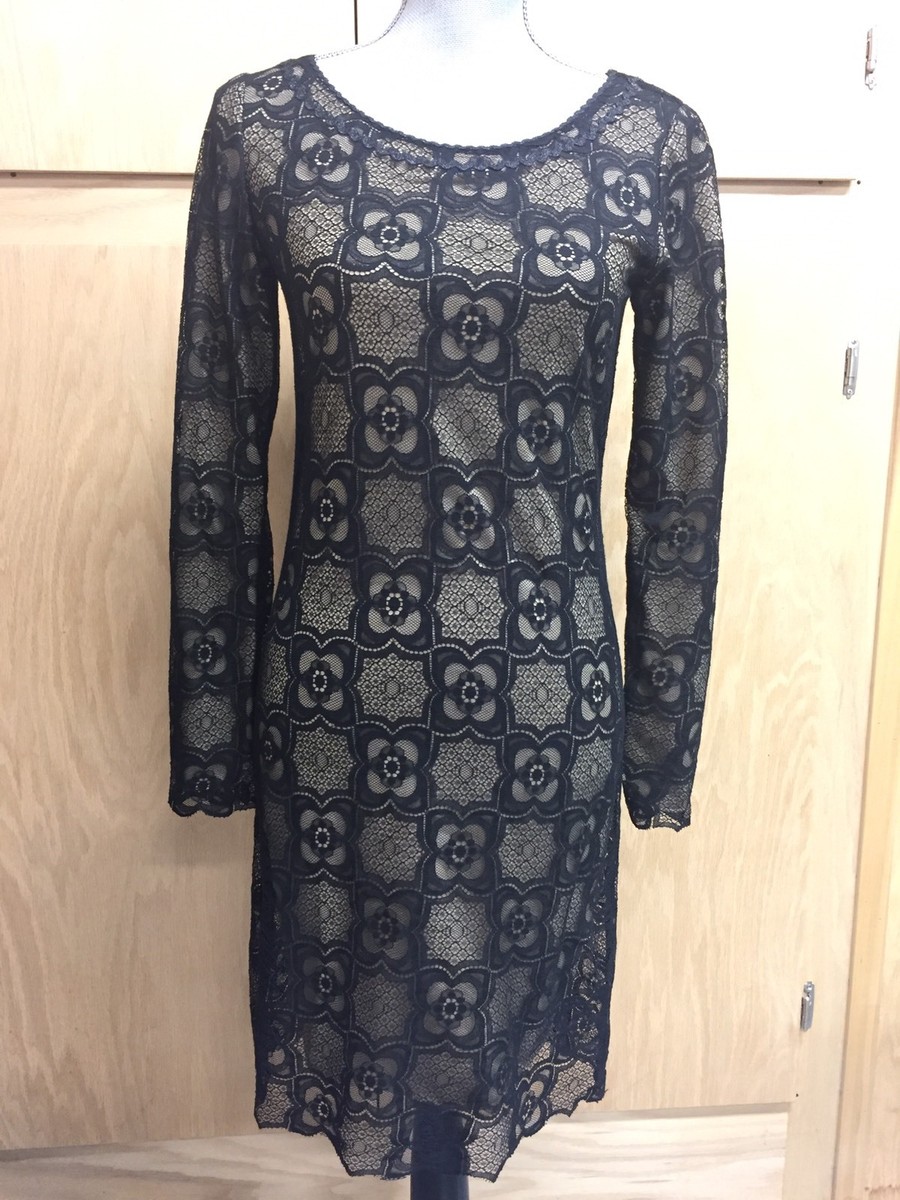 studio m black lace dress STUDIO M Black Long Sleeve Lace Overlay Fully Lined Sz XS Dress (C467)