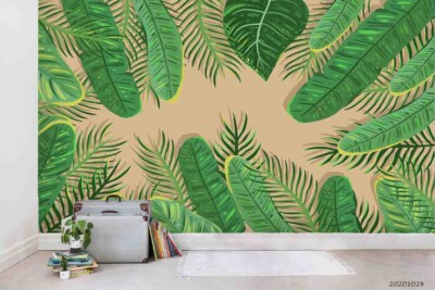 3D Green Plant Leaves Watercolor Self-adhesive Removable Wallpaper Murals 4