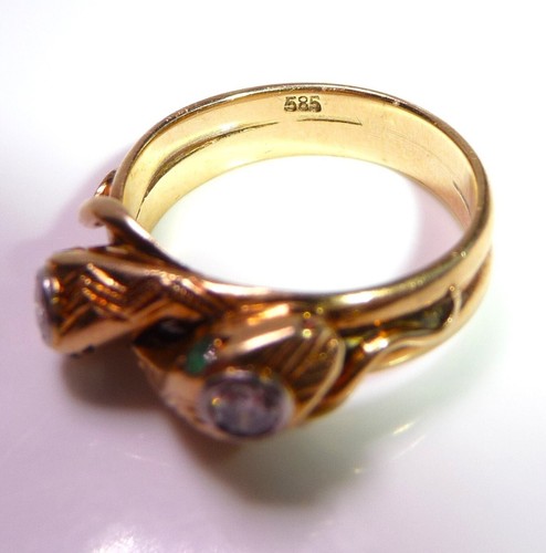 Ring Schlange 585 Gold - 0.20 ct Diamaten - 4 Smaragde - Gr 52/ 16,5 - änderbar - Bild 4 von 11