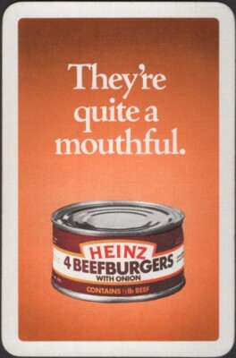 Playing Cards Single Card Old Vintage * HEINZ BEEFBURGERS CANNED TIN Advertising