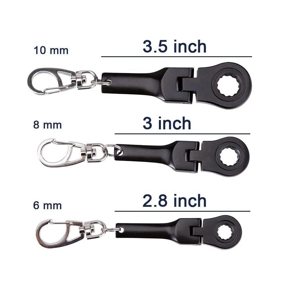 6 mm 8 mm 10 mm Ratchet Wrench Flex Head Keychain Key Ring (6 Pack) - Image 2 of 4