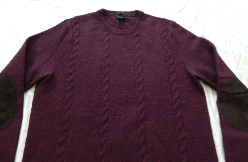 Suéter Pullover Lana Merino Púrpura Sólido Cuello Redondo - Mediano Delgado Para Hombres J. Tripulación Foto 3 de 4