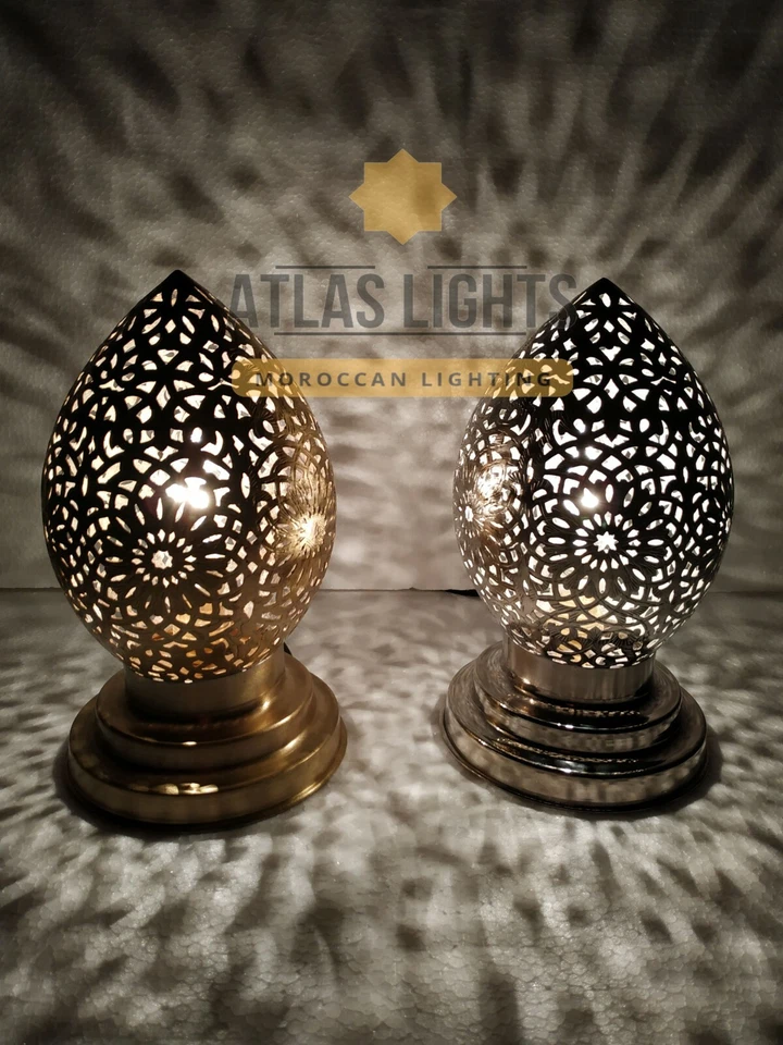 Lámpara Mesa Marroquí Latón Grabado Luz Hecha a Mano Estilo Vintage Linterna Decoración Foto 3 de 4