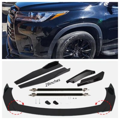 For Toyota Highlander Black Front Bumper Spoiler+Side Skirt+Rear Lip Body Kits