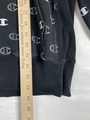 Champion Hoodie Youth Medium Black Reverse Weave All Over Print Pullover - Picture 10 of 10
