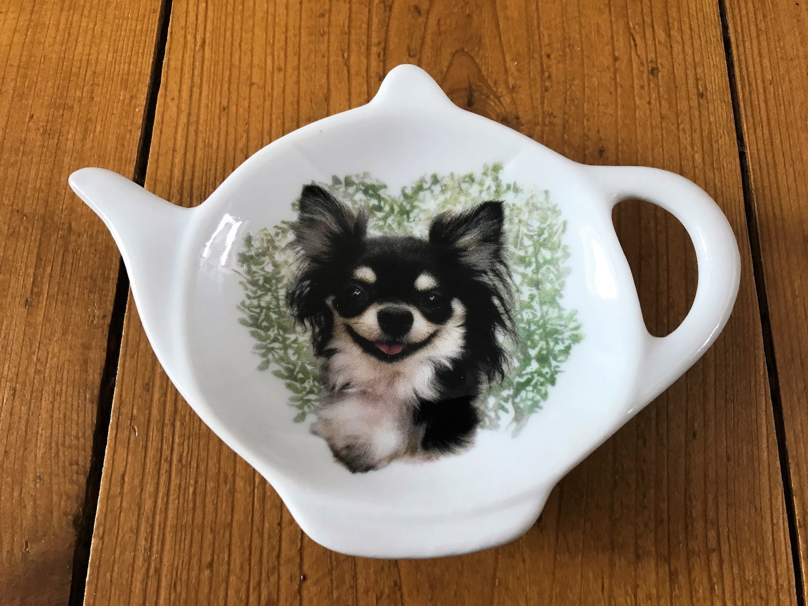 BN Porcelain Papillon Tea Bag Tidy, Dog Tea Bag Rest, Dog Tea Bag