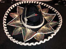 Vintage Mariachi Large Black silver Velvet Sombrero PARIS 1900 ROMA 1898 7 1/2