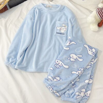 NEW!! Cute Cartoon Pajamas Kawaii Sanrioed My Melody Cinnamoroll Flannel Pullov