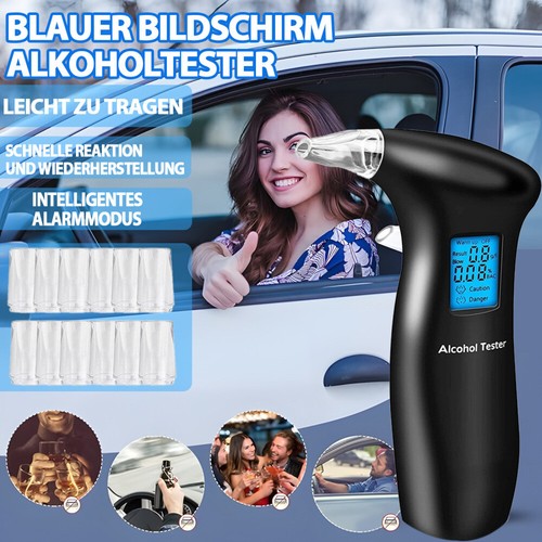 Alkoholtester Testsieger,Polizeigenau Promille Test Atem-Messgerät 12 Mundstücke